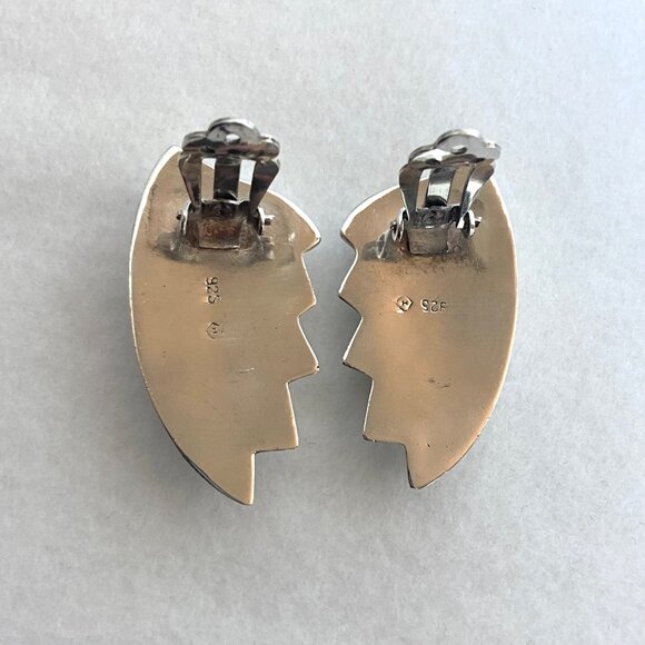 VTG Mexico Sterling Silver 925 Modernist Sculptural Scallop Clip On Earrings - Picture 3 of 12